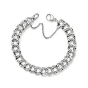 Heavy Double Curb Charm Bracelet in Sterling Silver