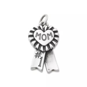Blue Ribbon "Mom" Charm in Sterling Silver