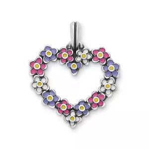 Enamel Floral Heart Wreath Pendant in Sterling Silver