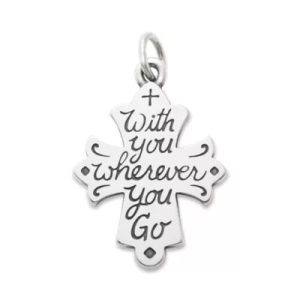 With You Wherever You Go Cross Charm in Sterling Silver or 14K Yellow Gold