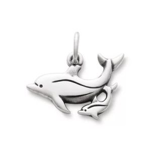 Mother and Baby Dolphin Charm in Sterling Silver