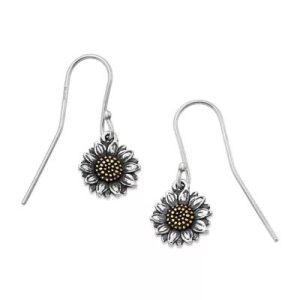 Wild Sunflower Dangle Earrings in Sterling Silver and Bronze