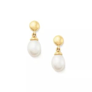 Cultured Pearl Teardrop Earrings in 14K Yellow Gold