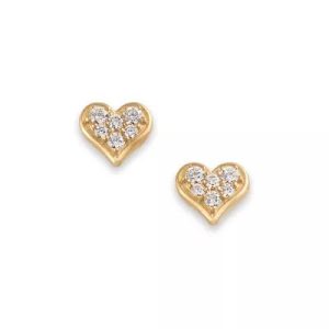 Delicate Pave Diamond Heart Stud Earrings in 14K Yellow Gold