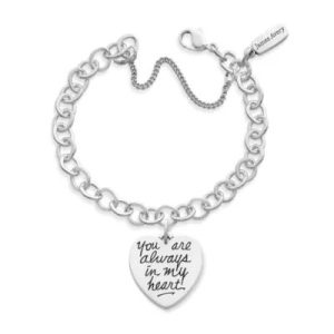 You Are Always in My Heart Charm on Forged Link Charm Bracelet in Sterling Silver